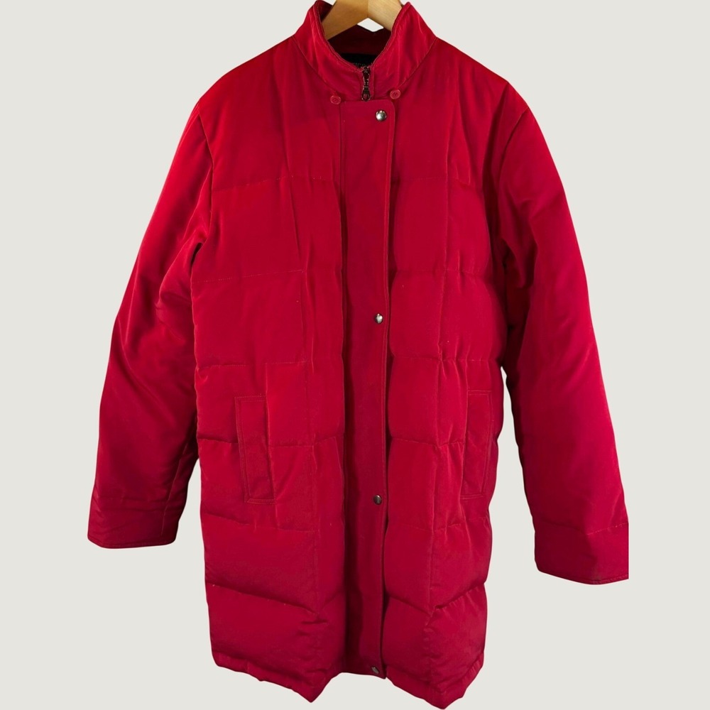 Centigrade Women's L Red Long Down Feather Puffer Coat Quilted Winter Parka
